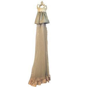 Elegant Handcrafted Teester Bed Crown Canopy‎ Cream Multi With Drapes